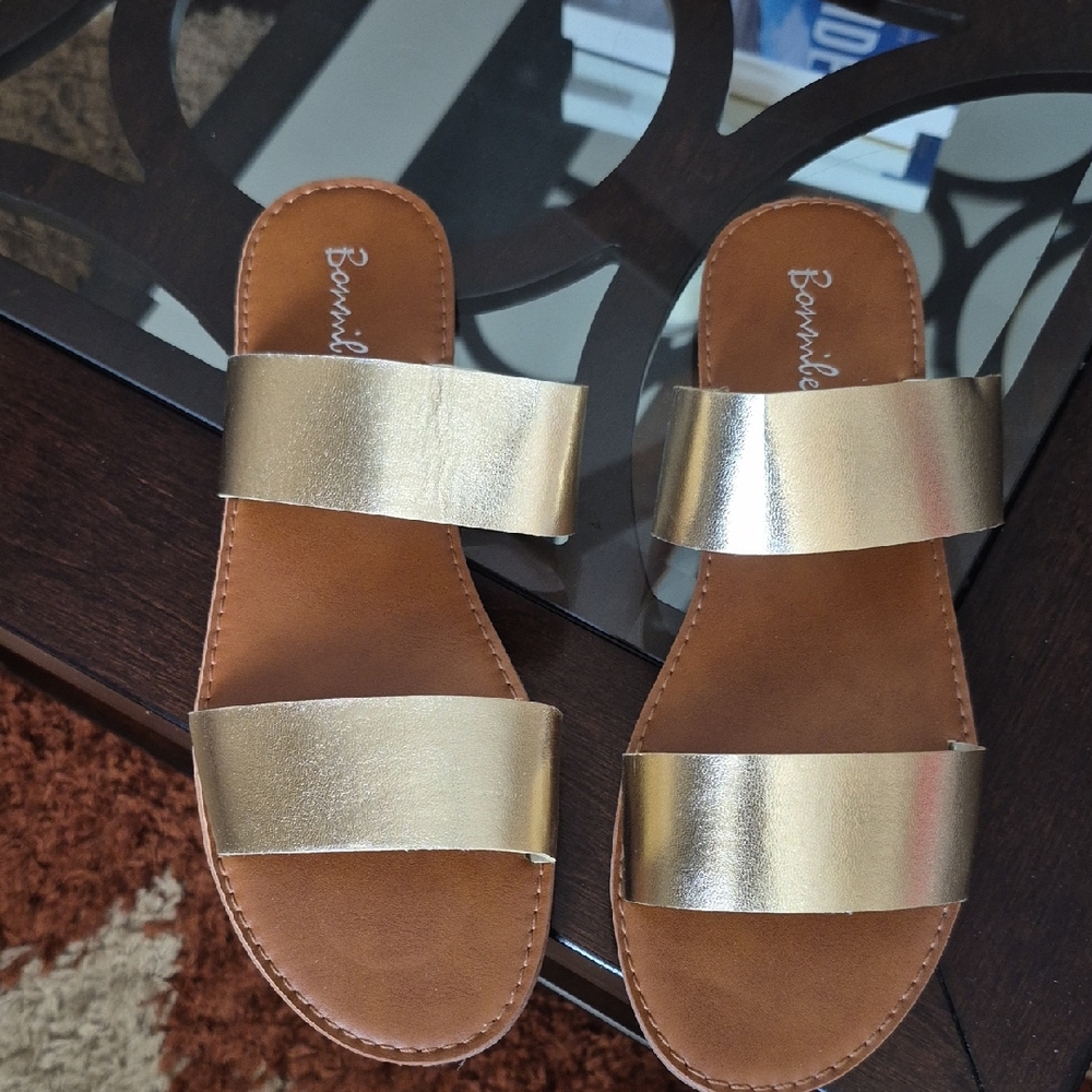 Women's Metallic Gold Slide Sandals
